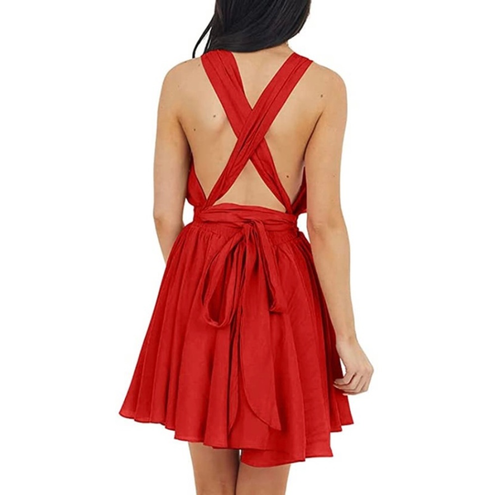 • NEW! Deep V Tie Back Mini Dress • - Picture 15 of 16